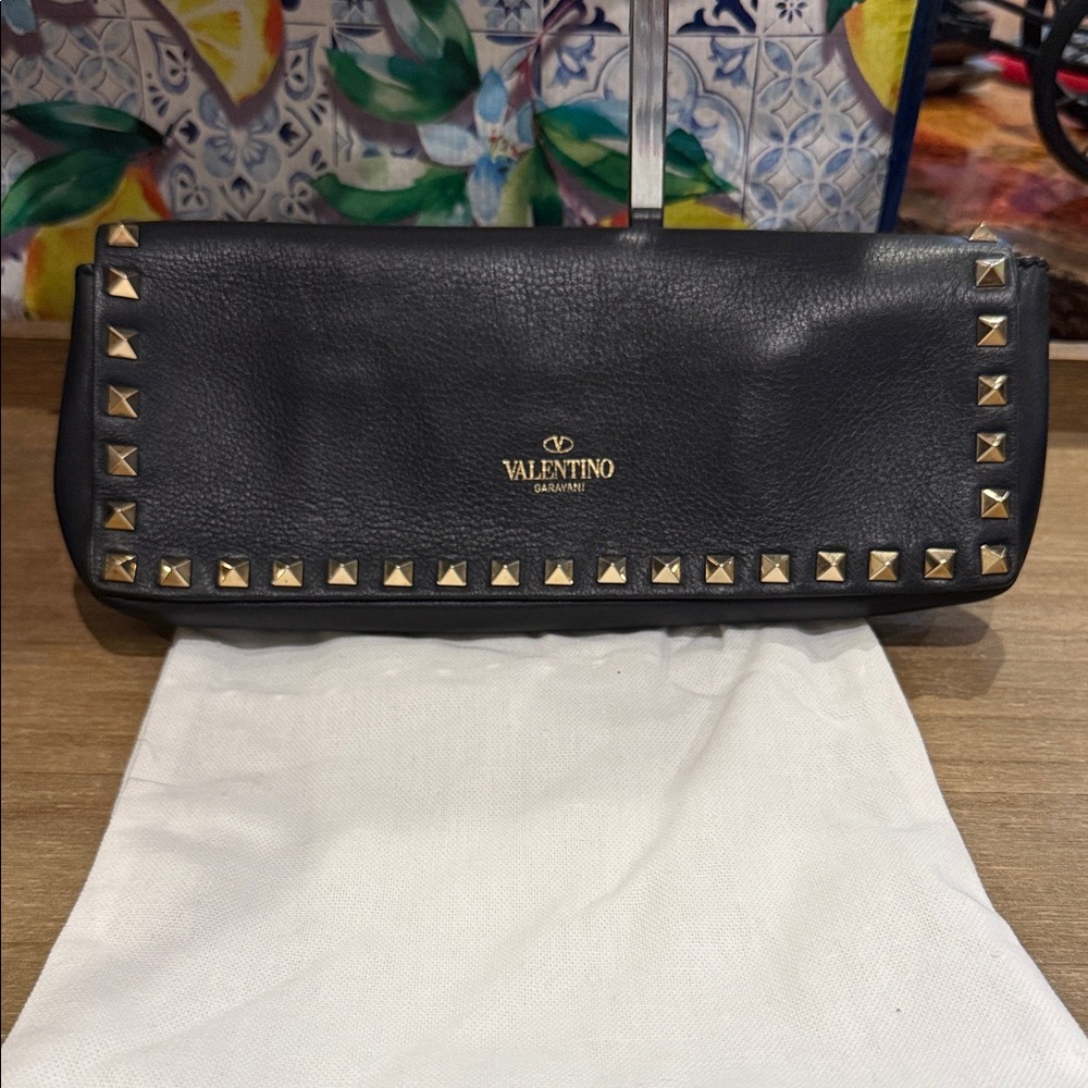 Valentino Garavani Dark Gray Clutch with Gold Studs - Picture 3 of 9